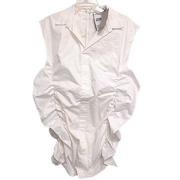 Zoey. W Blouse THE DIAPER MINI DRESS Sz S White Art Ruffle Stretch Weird DESIGN - Picture 1 of 12